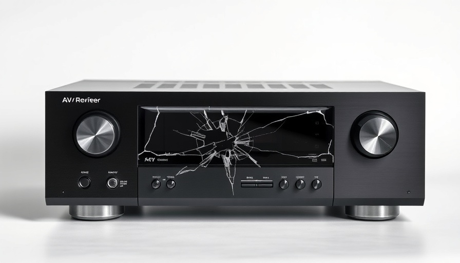 AV receiver with cracked front panel illustrating receiver issues.