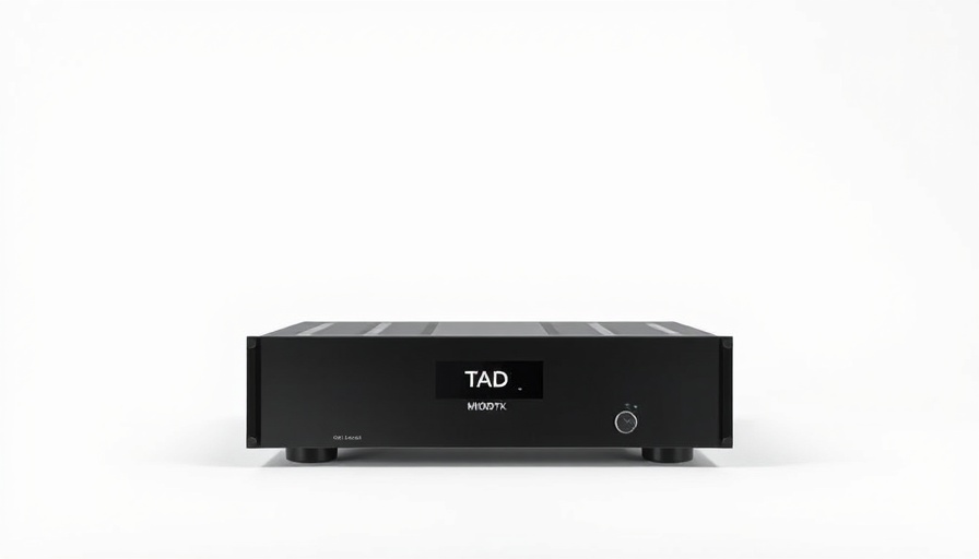 Sleek TAD M1000TX two-channel power amp in minimalist design.