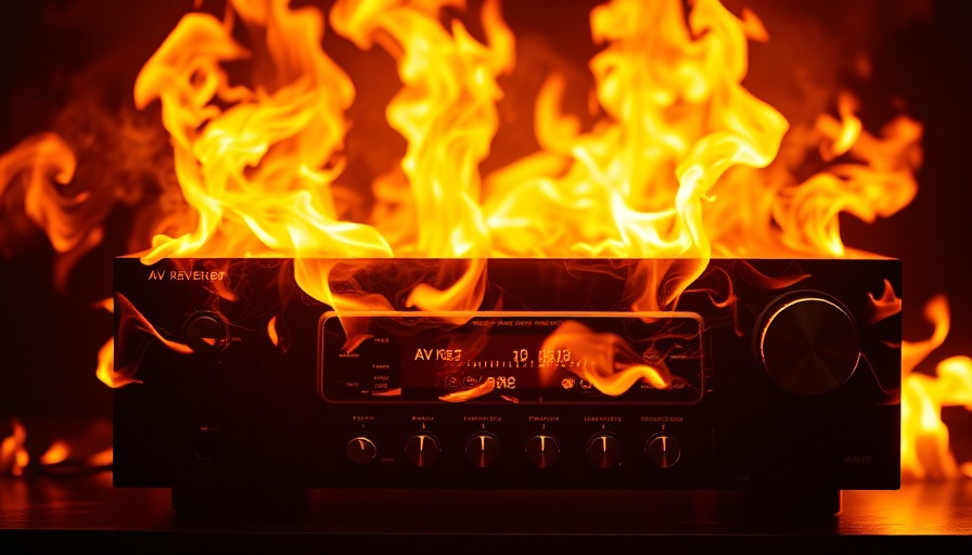 AV receiver overheating with flames engulfing device.