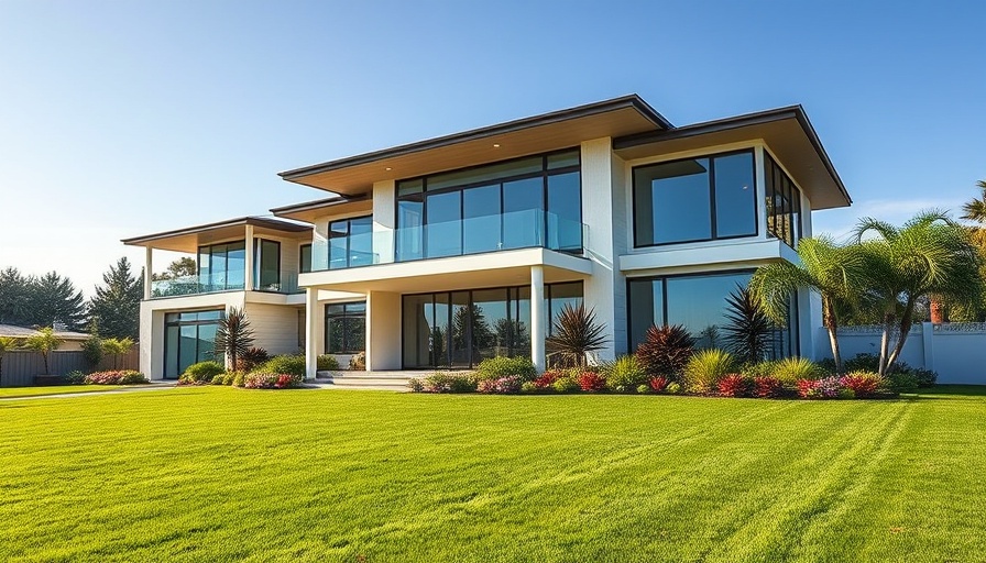 Modern house with lush green lawn, ideal for adding clover.