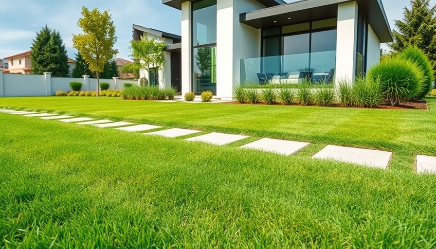 Modern house with perfectly maintained lawn, expert lawn care calendar UK.