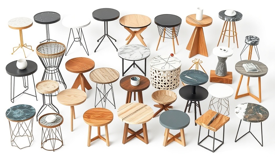 Collection of small accent tables with unique designs and materials.