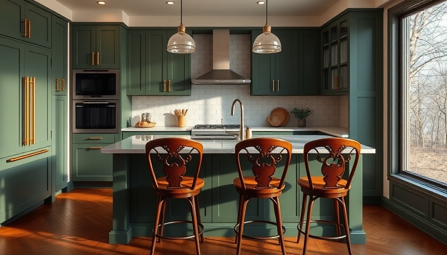 Elegant kitchen remodel with green cabinets and cozy dining.