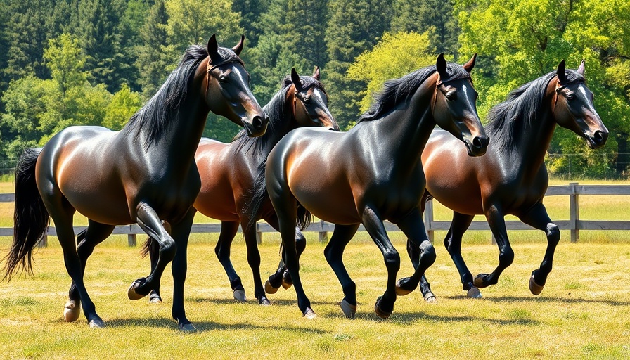 Majestic black horses in a sunny outdoor living space.