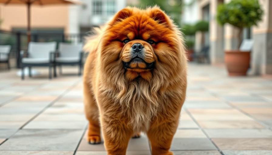 Fluffy Chow Chow on patio in Hampton Roads outdoor living spaces.