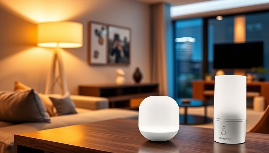 Smart home devices integrated in modern living room environment.