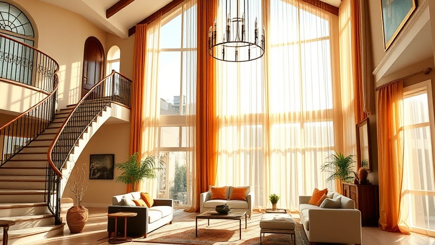 Bright, colorful living room interior showcasing natural light through open beams.