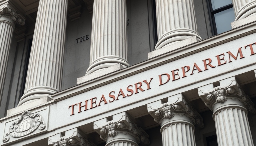 U.S. Treasury building facade showcasing columns and architecture.