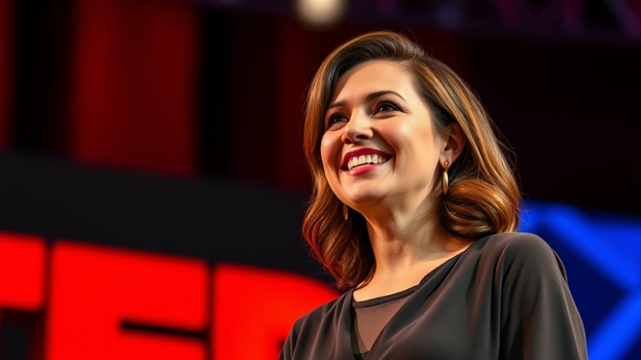 Confident speaker discussing difference between healthy and unhealthy love at TED Talk.