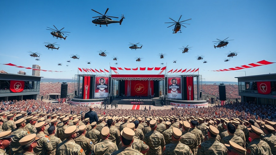 Marine Corps 250th birthday celebration with soldiers and helicopters.