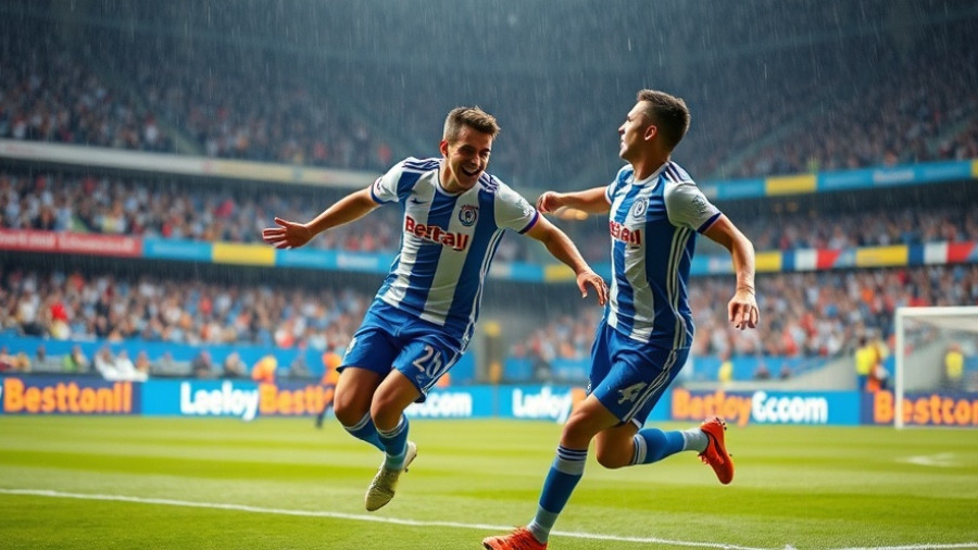 San Diego FC players celebrate goal in rainy playoff match
