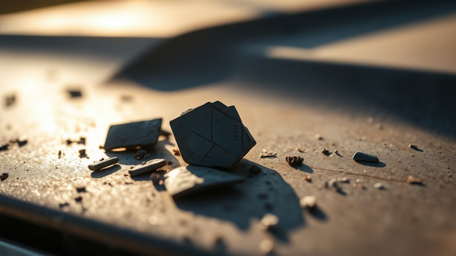 Shrapnel fell on patrol vehicle hood during live-fire event, close-up.