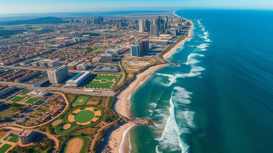 Aerial view of San Diego coastline and cityscape.