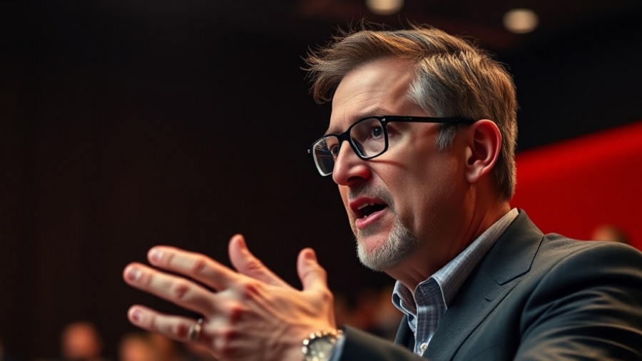 Speaker discussing flag football movement in San Diego, passionate expression.