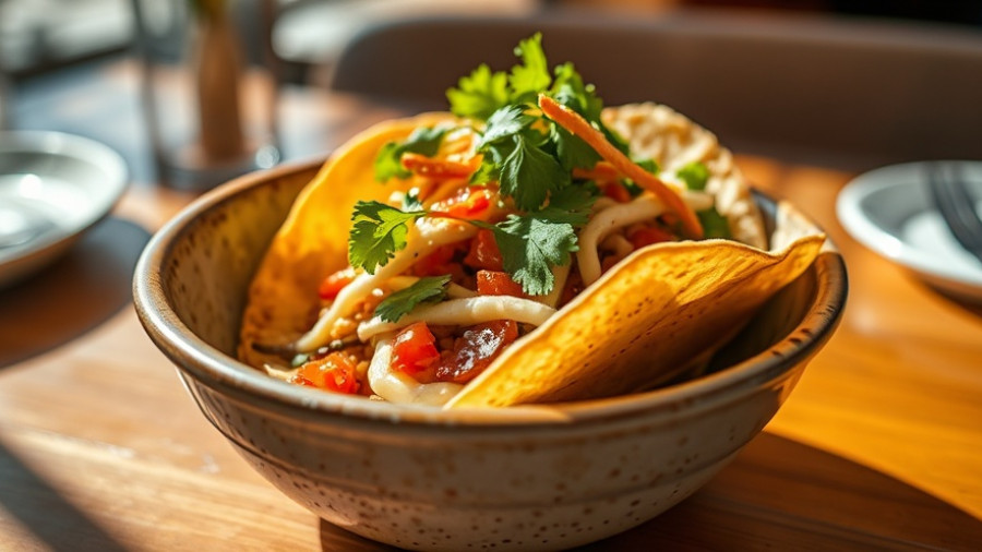 Gourmet taco in speckled bowl at San Diego eatery, November 2025.