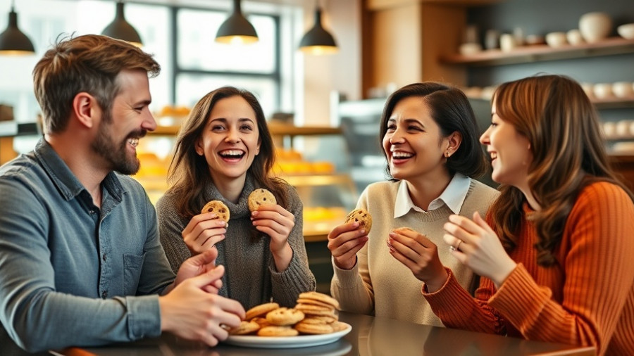 Cheerful family enjoying cookies at cafe, Sugar Kiln Cookies.