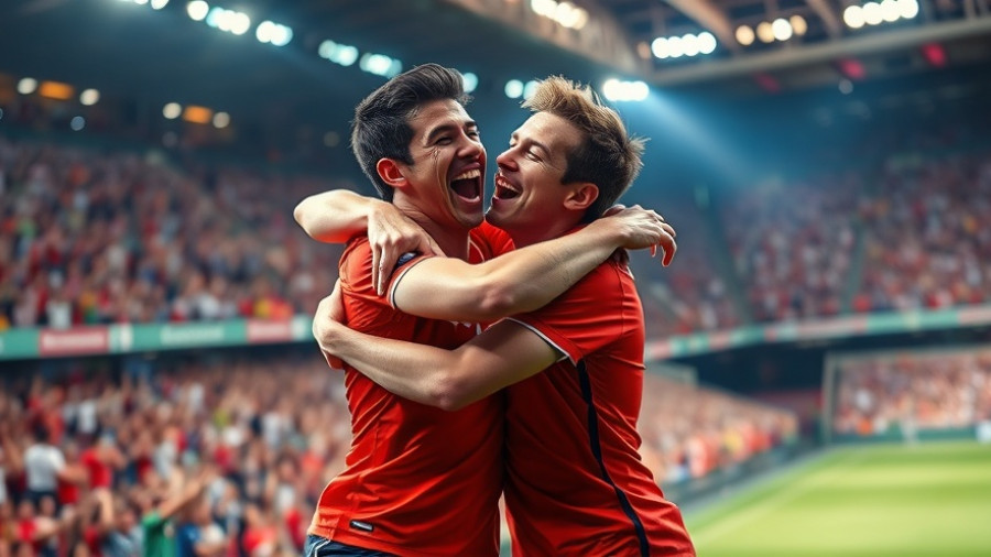 Ecstatic soccer players celebrate San Diego FC playoff win.