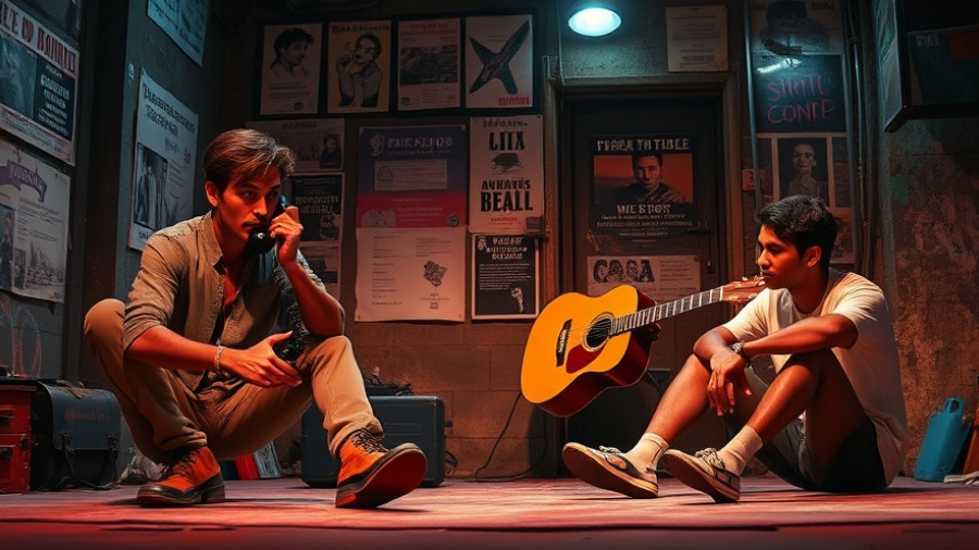 Intimate staging of Rent, actors performing on gritty urban set.