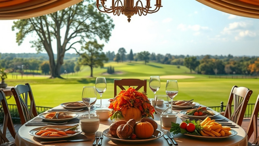 Thanksgiving Dinner San Diego 2025: Elegant table setting with golf course view.