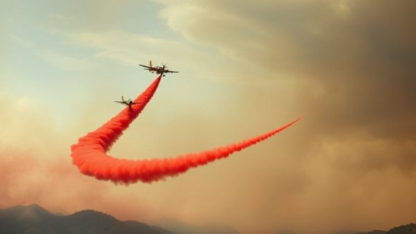 Airplane drops red retardant over wildfire near Dulzura