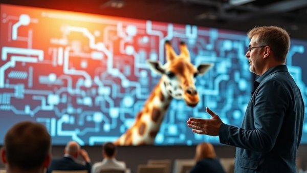 Presentation on AI conservation in San Diego showing giraffe pattern matching.