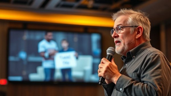 A.J. Jacobs speaking on gratitude journey with coffee.