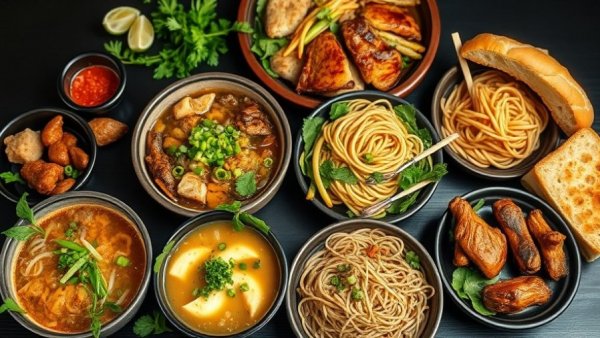 Variety of Vietnamese dishes, including chicken soup takeout in San Diego.