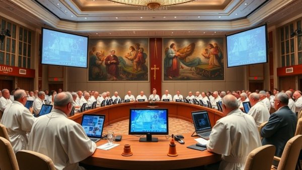 Plenary assembly of bishops discussing ban on gender-affirming care.