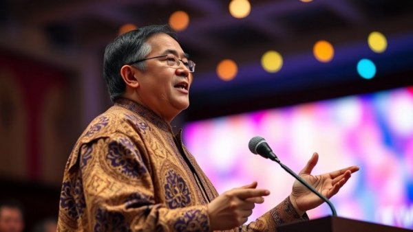 Motivated speaker discussing AI impact on critical thinking on stage.