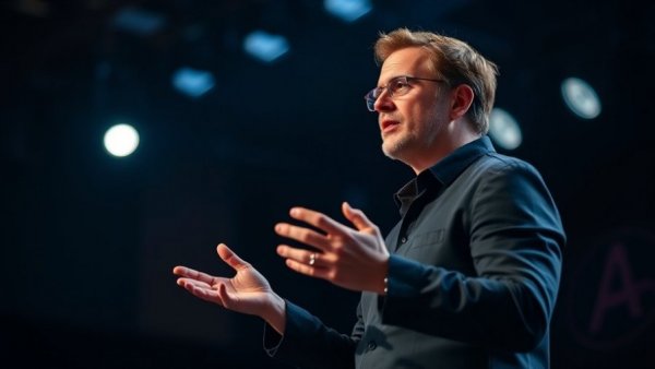 Confident speaker discussing how refrigeration changed food on stage.