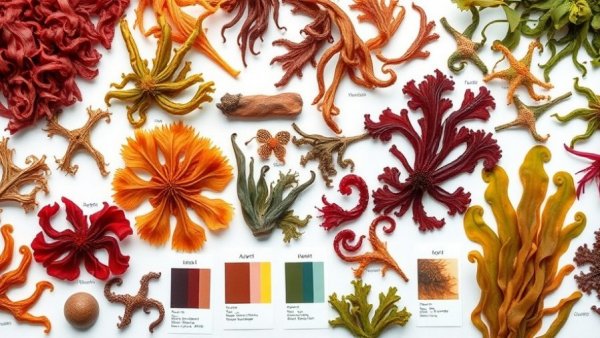 Artistic seaweed pressings collection in vibrant colors and scientific layout.