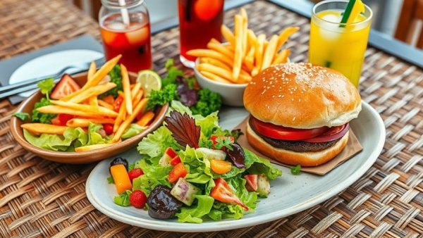 Gourmet meal with salad, burger, fries, and drinks, Things to Do in San Diego December 2025.