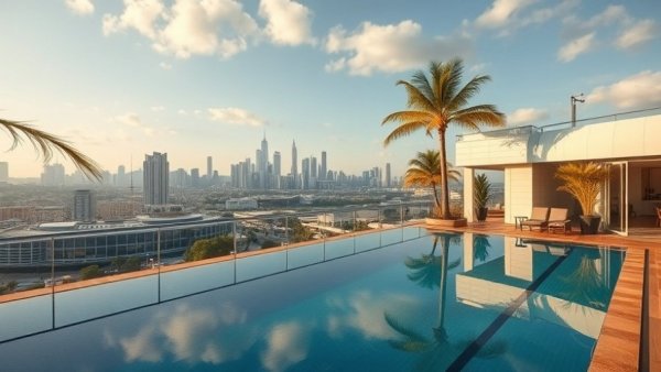 Luxurious outdoor pool near luxury shopping at South Coast Plaza