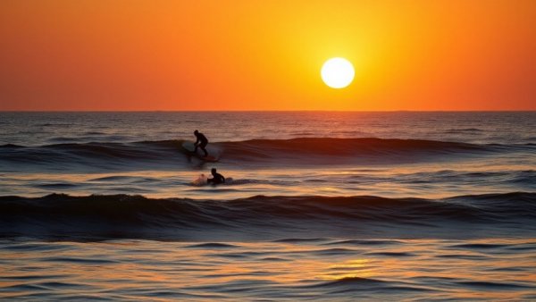 Surfers enjoying San Diego's ocean during holiday celebrations