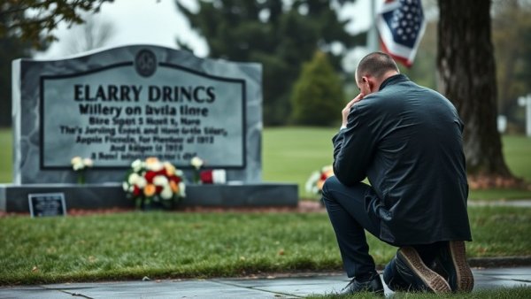 Santana High School memorial with man mourning, somber atmosphere.