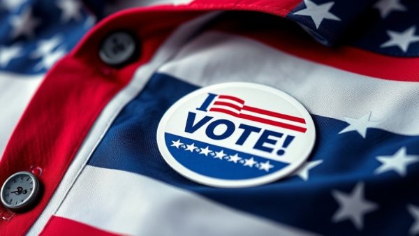 American flag shirt with I Voted sticker symbolizing civic engagement.