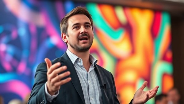 Engaged conference speaker exploring aphantasia topic