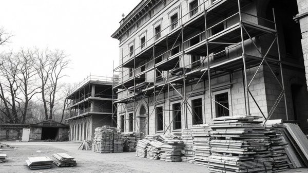 Vintage construction of historical building in San Diego.