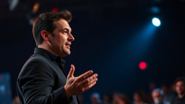 Speaker discussing the future of artificial intelligence on stage.