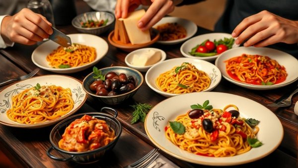 Elegant table with Italian dishes and wine at Saya Brasserie in San Diego.
