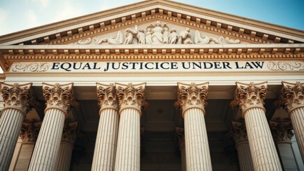 Courthouse facade symbolizing law and justice with Corinthian columns.
