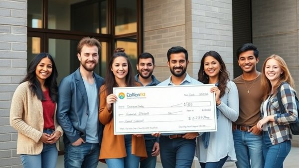 $1,000 College Scholarships group of students holding check