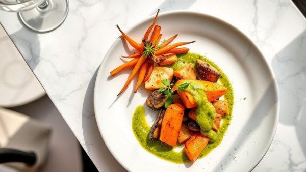 Gourmet dish in a San Diego restaurant, vibrant and elegantly plated.