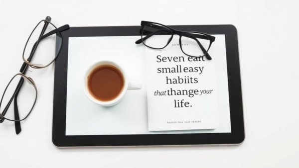 Tablet with ebook cover, modern minimalist design.