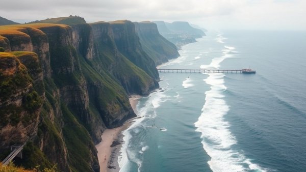 Scenic coastline view of La Jolla, CA with cliffs and surfers.
