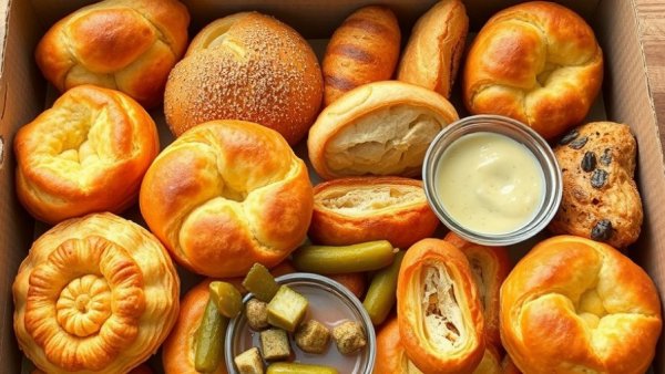 Egyptian cuisine dining experience with pastries and dips.