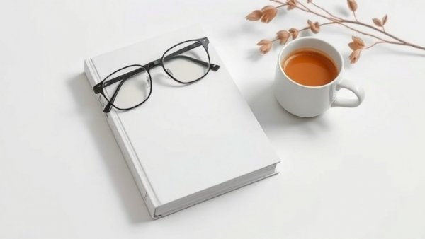 Minimalist book cover with glasses and coffee, simple design.