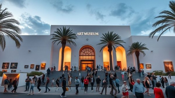 Faith Ringgold's Art Exhibition La Jolla at modern museum exterior with visitors.
