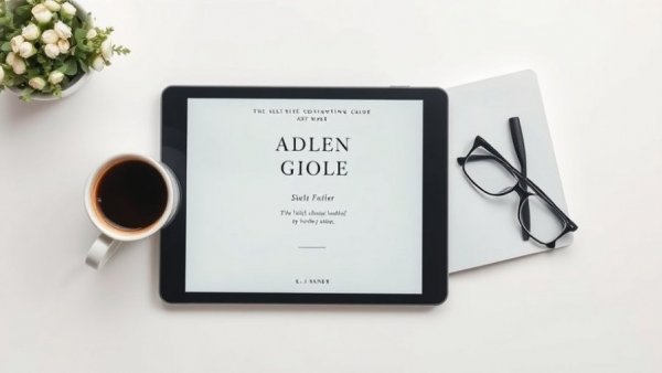Digital tablet with book 'Easy Habits' and a coffee cup.