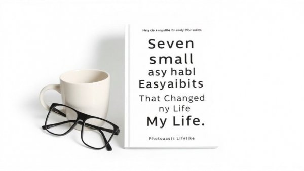 E-book cover 'Easy Habits' with coffee cup and glasses.